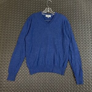 Qi New York Cashmere Blue V-Neck Pullover Long Sleeve Sweater‎ Men's Size Large